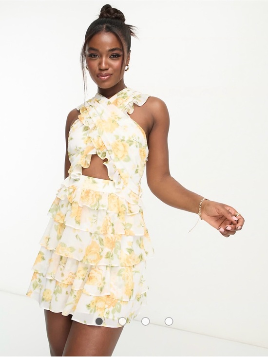 Ever New Dresses & Skirts - Floral Ruffled Tiered Dress in Cream and Peach
